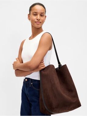 GAP Classic Suede Tote Bag in Dark Brown